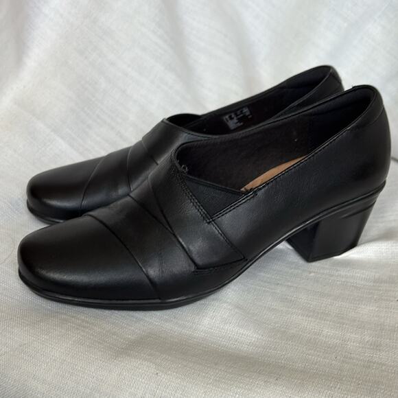 CLARKS Women’s Emslie Warbler Black Leather Comfort Heel 8.5 M - Picture 3 of 10